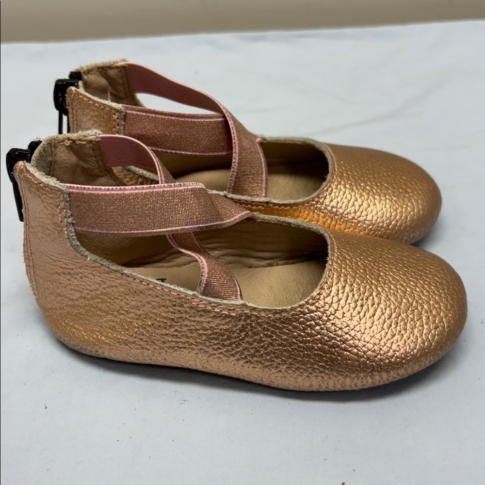 MONKEY FEET Criss Cross Ballet Flats Shoes Leather Metallic Pink 18-24 Months